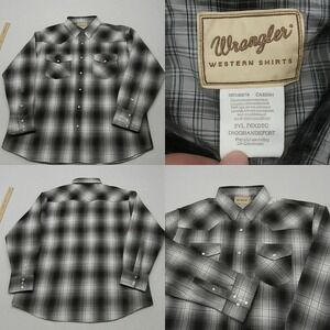 Wrangler Pearl‎ Snap Shirt Mens 2XL Black Teal Plaid Long Sleeve Western VTG